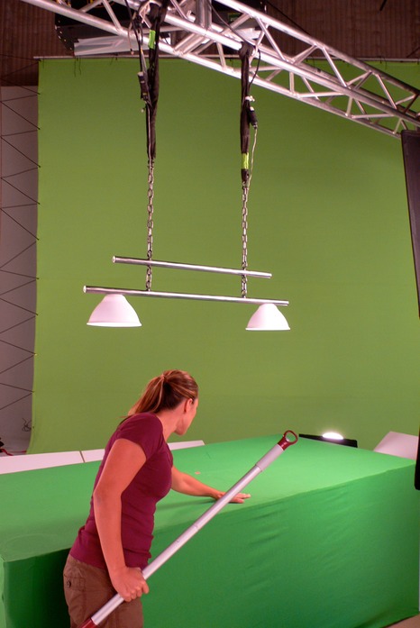 Broom placement on green screen countertop