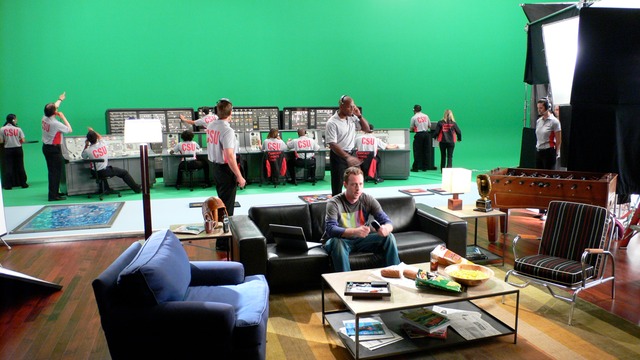 "Norad" style control room behind falling wall